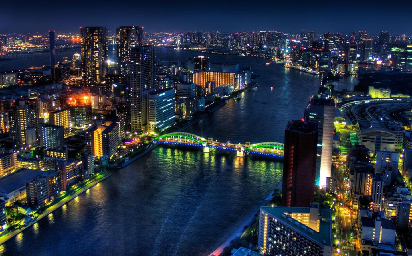 Night, Arakawa River in Tokyo 