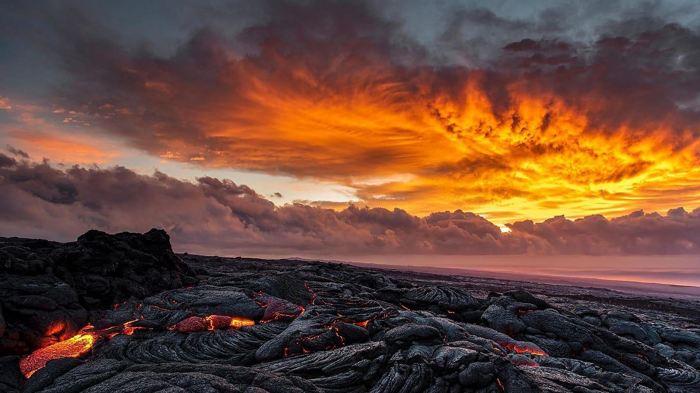 Kilauea beach and volcano