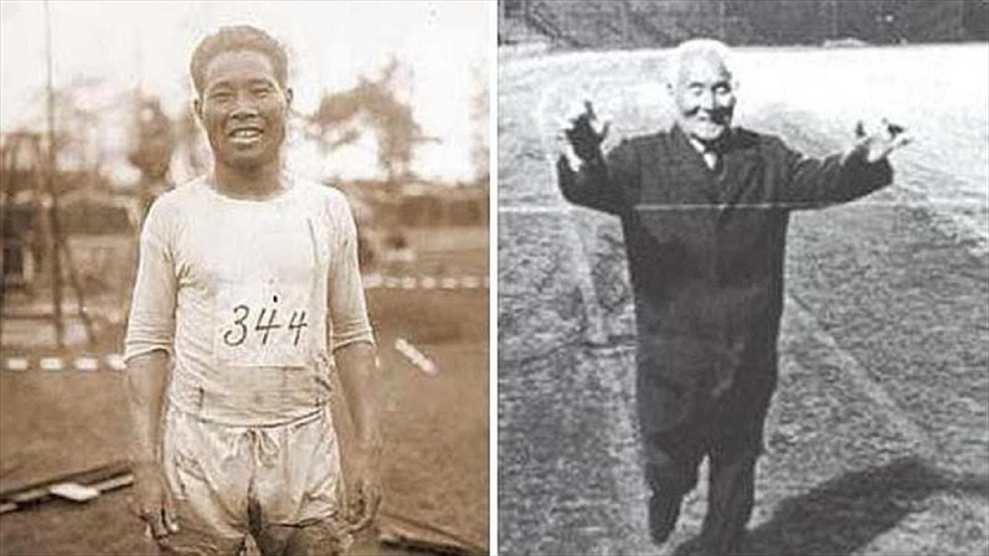 Kanakuri Shizō, before and after completing the marathon Kanakuri Shizō, before and after completing the marathon